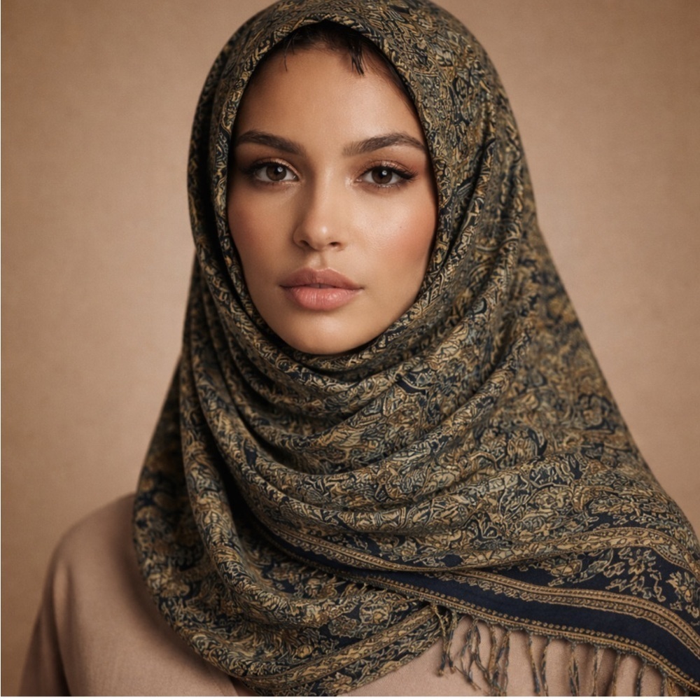 Paris Boutique Paisley Viscose Scarf Blue Green Boho Fringe Wrap